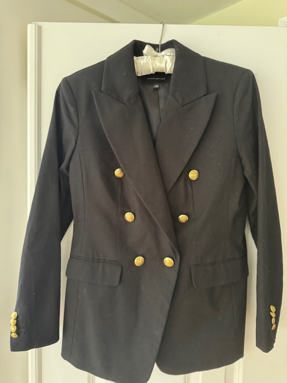 Banana Republic Black Double-Breasted Blazer with Gold Buttons